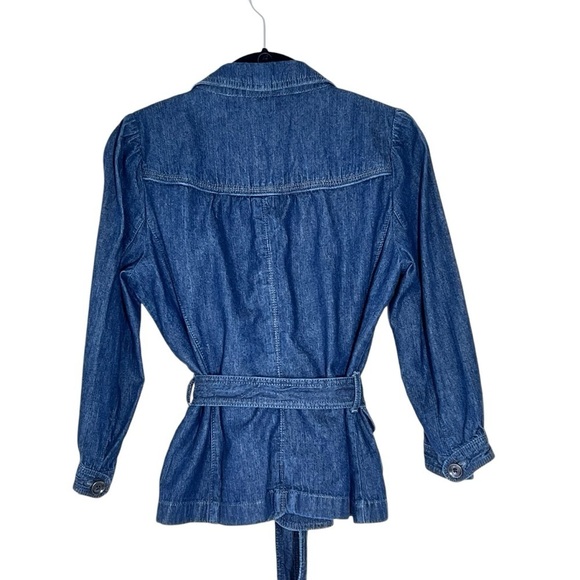 ANN TAYLOR LOFT Dark Denim Jacket Button-up 3/4 Sleeves with Belt Tie Women's SP - Picture 14 of 16